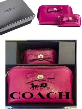 Coach Cosmetic Bag Set of 2 Gift Box NWT Raspberry